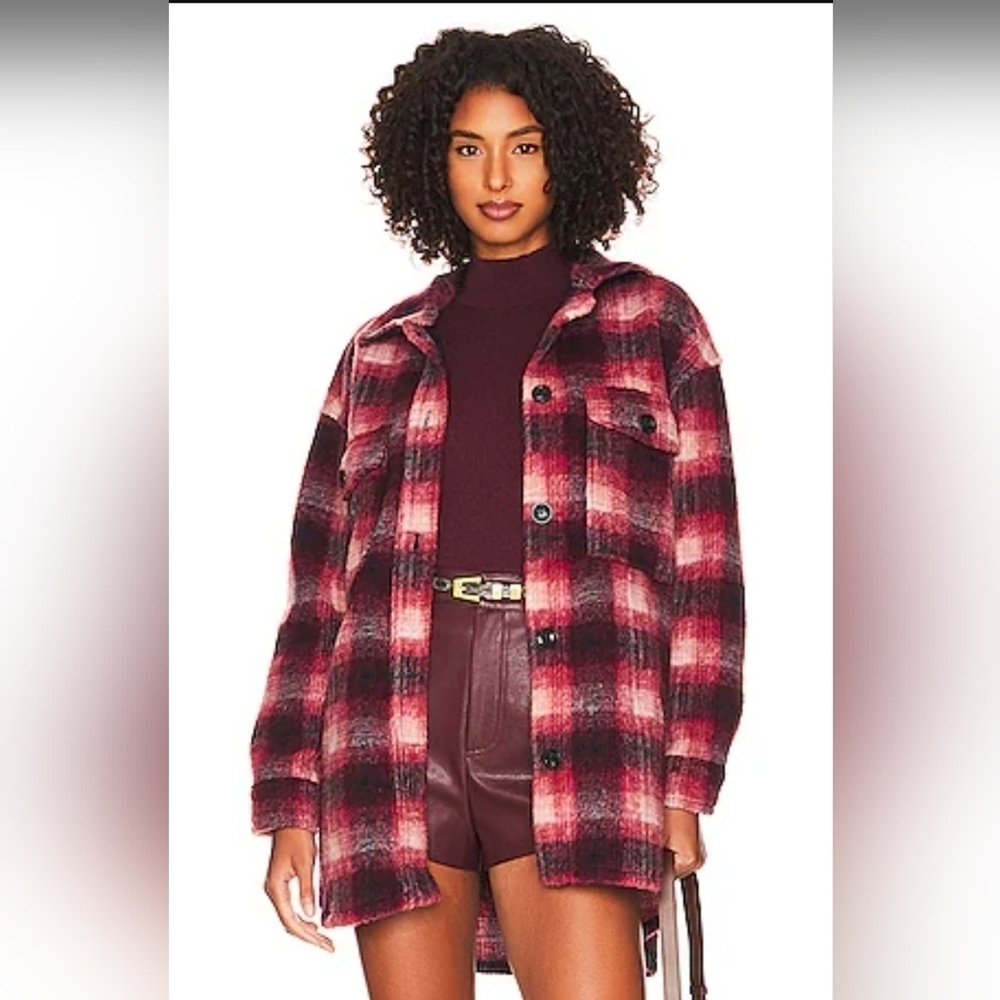 Revolve x Sanctuary Town Shirt Jacket Woodland Plaid Wool Size XS NWT